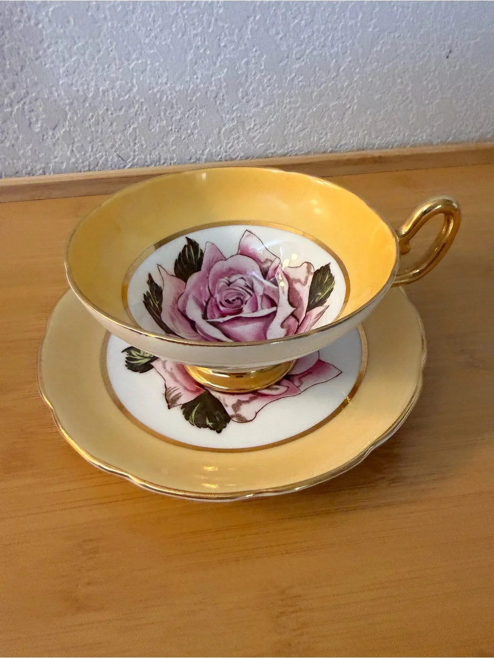 Vintage T&K limited 7/200 Yellow Rose Teacup and Saucer Set gold accents.